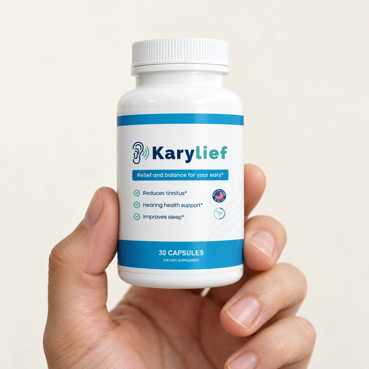 Karylief — the package held in a hand