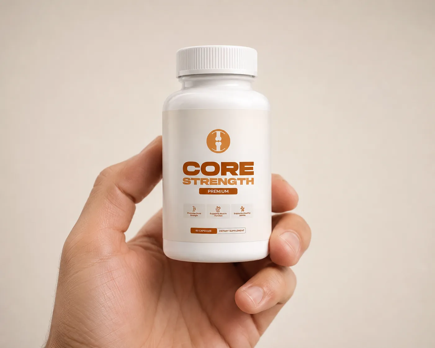 CoreStrength — the package held in a hand