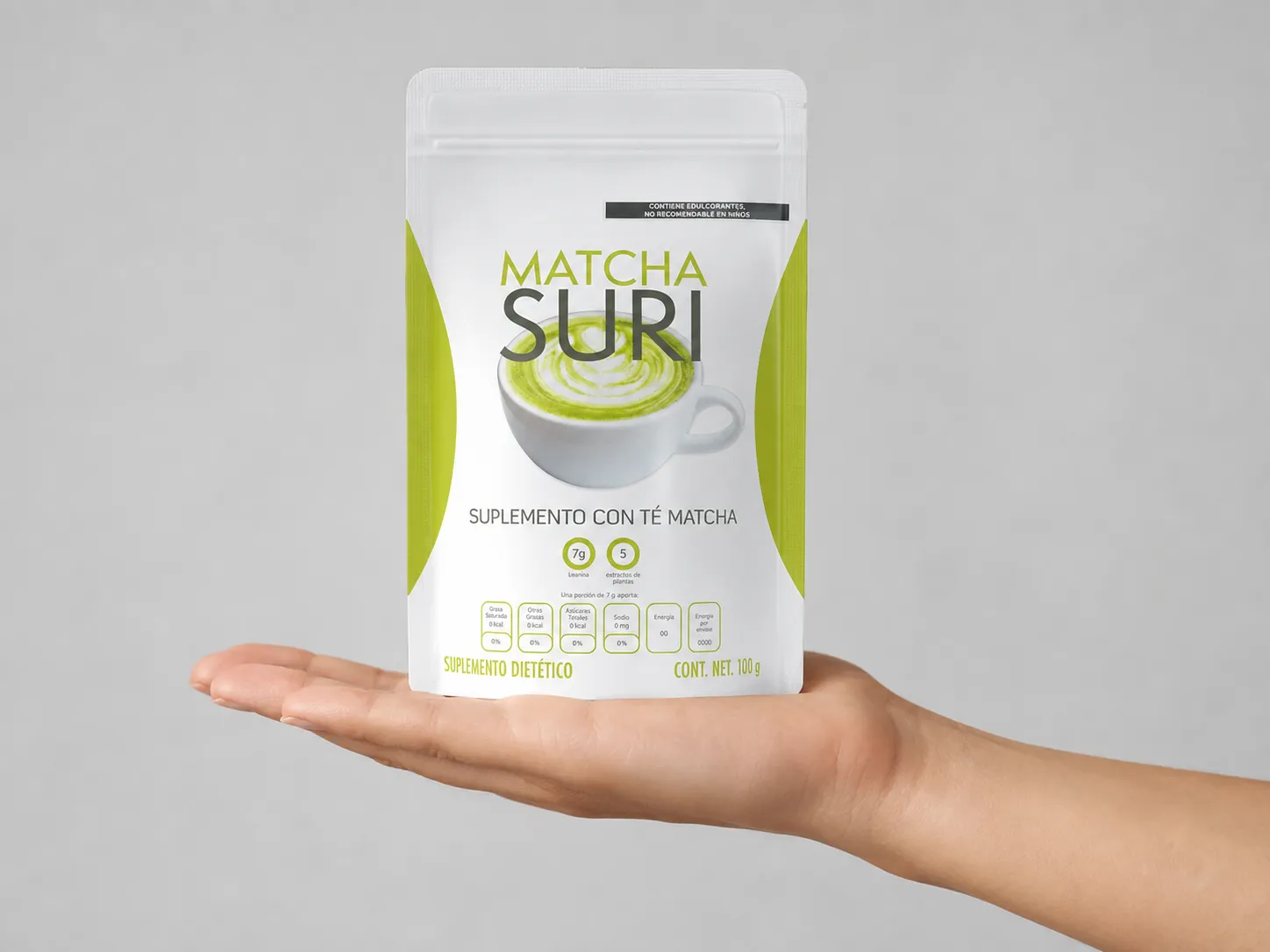 Matcha Suri — the package held in a hand