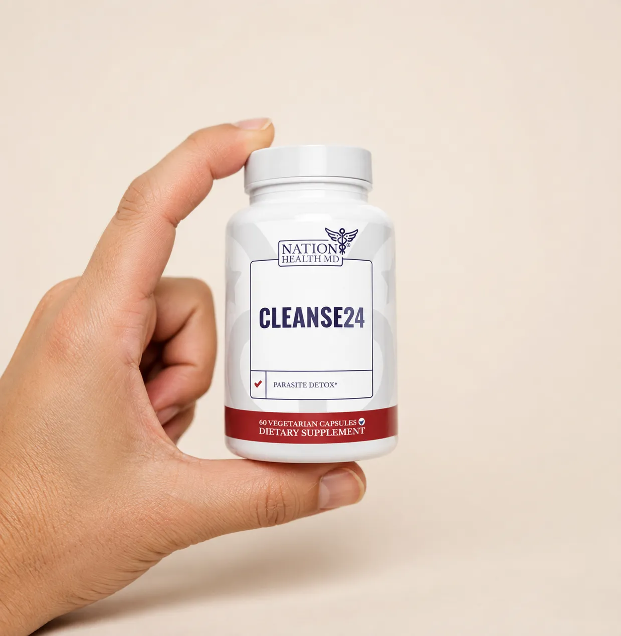 Cleanse 24 — the package held in a hand
