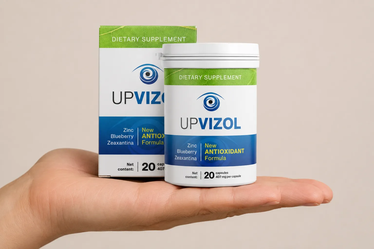 UpVizol — the package held in a hand