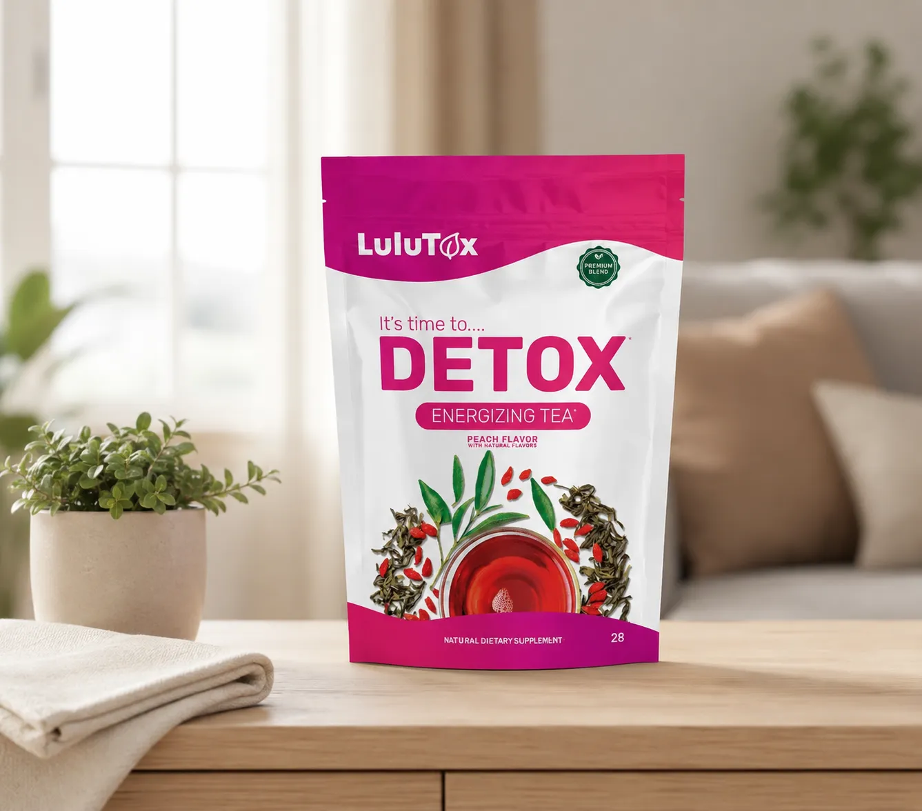 Lulutox Detox Tea HCTC — the package in everyday use